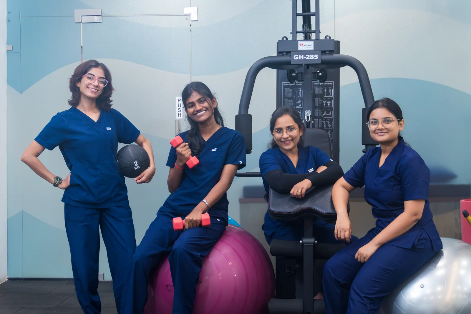 ReBalance physiotherapists in the rehabilitation and exercise therapy area of the Whitefield clinic